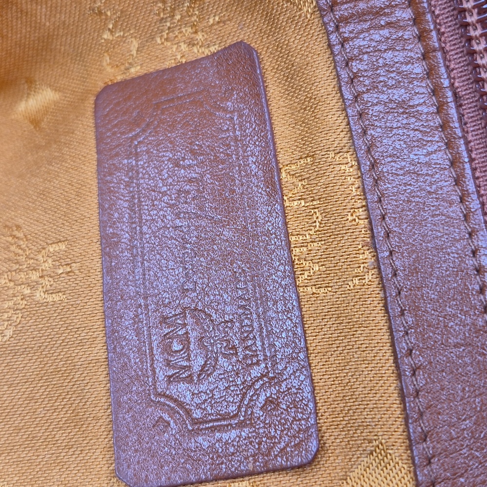 MCM Cognac Leather Drawstring Shoulder Crossbody Bucket Bag with Charm - Picture 6 of 17